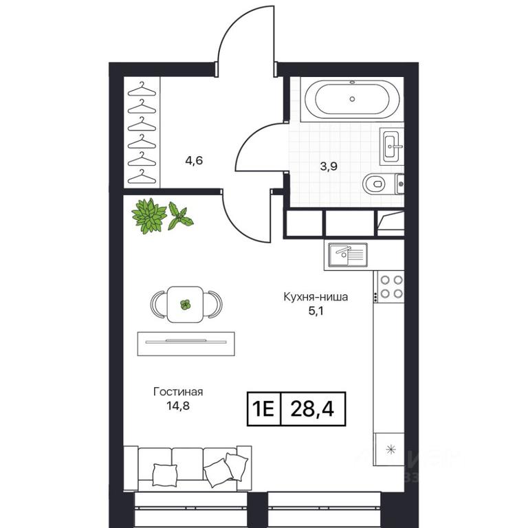 Apartment Sale, 28.4 sq. m. at Pushkino Grad, Polevaya ulitsa, selo Bratovshchina, Pshkinskiy Urban District, Moscow Region, Russia #1