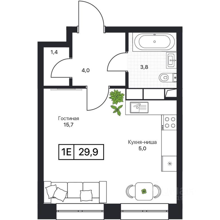 Apartment Sale, 29.9 sq. m. at Pushkino Grad, Polevaya ulitsa, selo Bratovshchina, Pshkinskiy Urban District, Moscow Region, Russia #1
