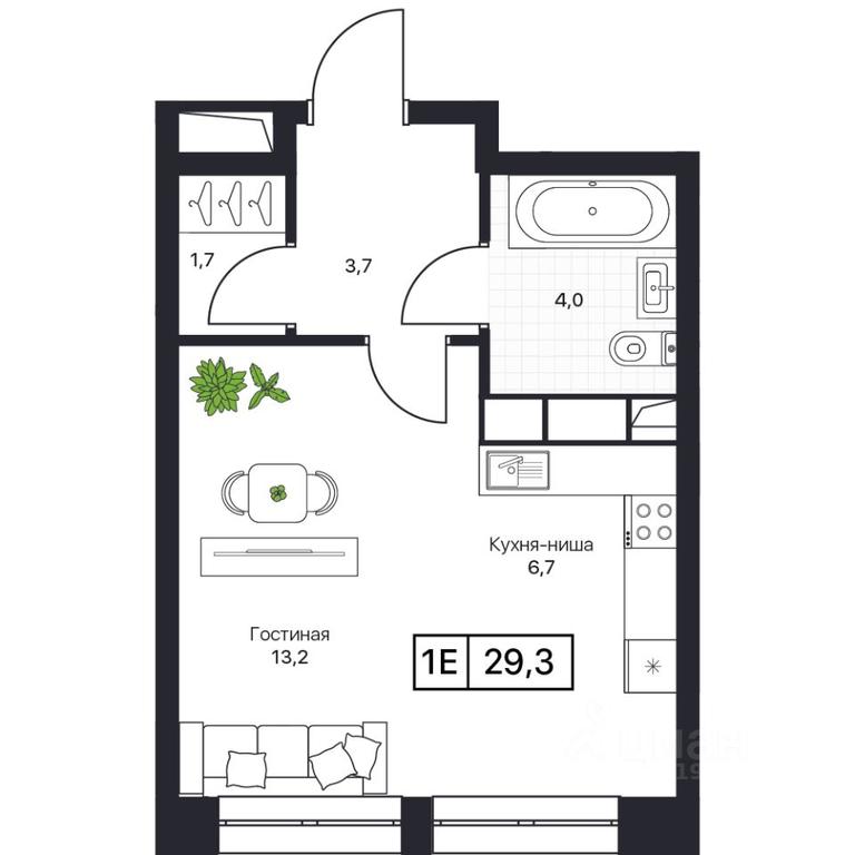 Apartment Sale, 29.3 sq. m. at Pushkino Grad, Polevaya ulitsa, selo Bratovshchina, Pshkinskiy Urban District, Moscow Region, Russia #1