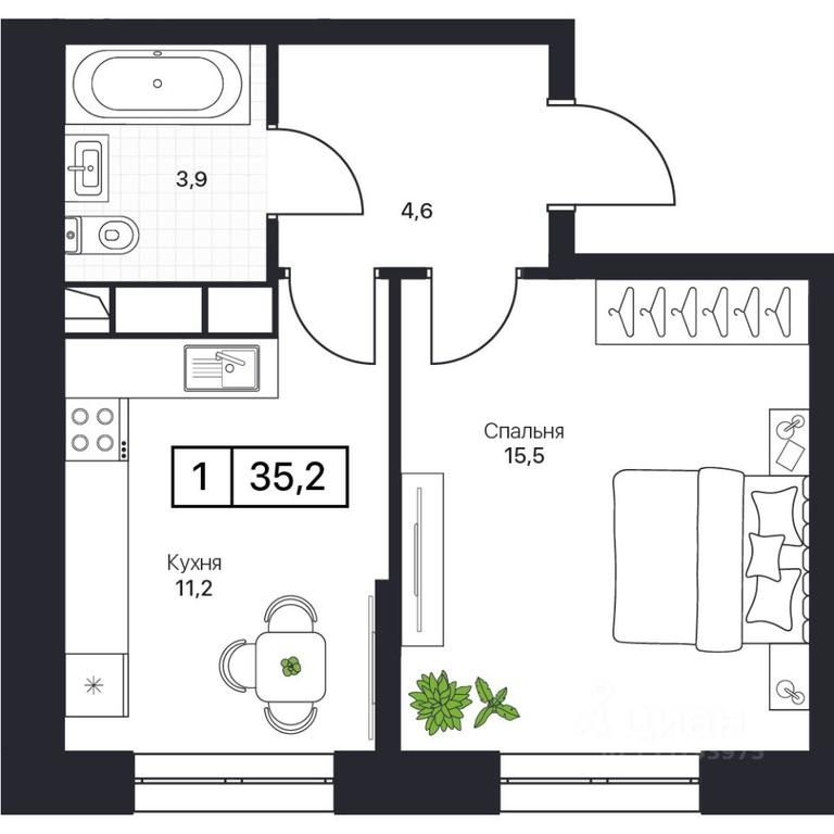Apartment Sale, 35.2 sq. m. at Pushkino Grad, Polevaya ulitsa, selo Bratovshchina, Pshkinskiy Urban District, Moscow Region, Russia #1