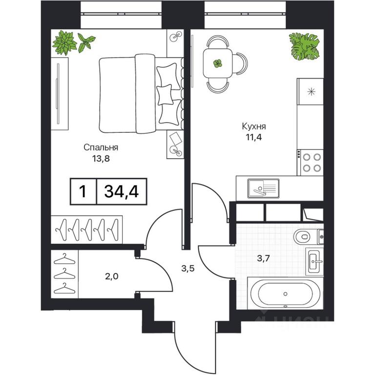 Apartment Sale, 34.4 sq. m. at Pushkino Grad, Polevaya ulitsa, selo Bratovshchina, Pshkinskiy Urban District, Moscow Region, Russia #1