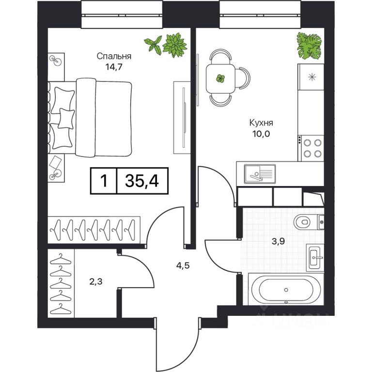 Apartment Sale, 35.4 sq. m. at Pushkino Grad, Polevaya ulitsa, selo Bratovshchina, Pshkinskiy Urban District, Moscow Region, Russia #1