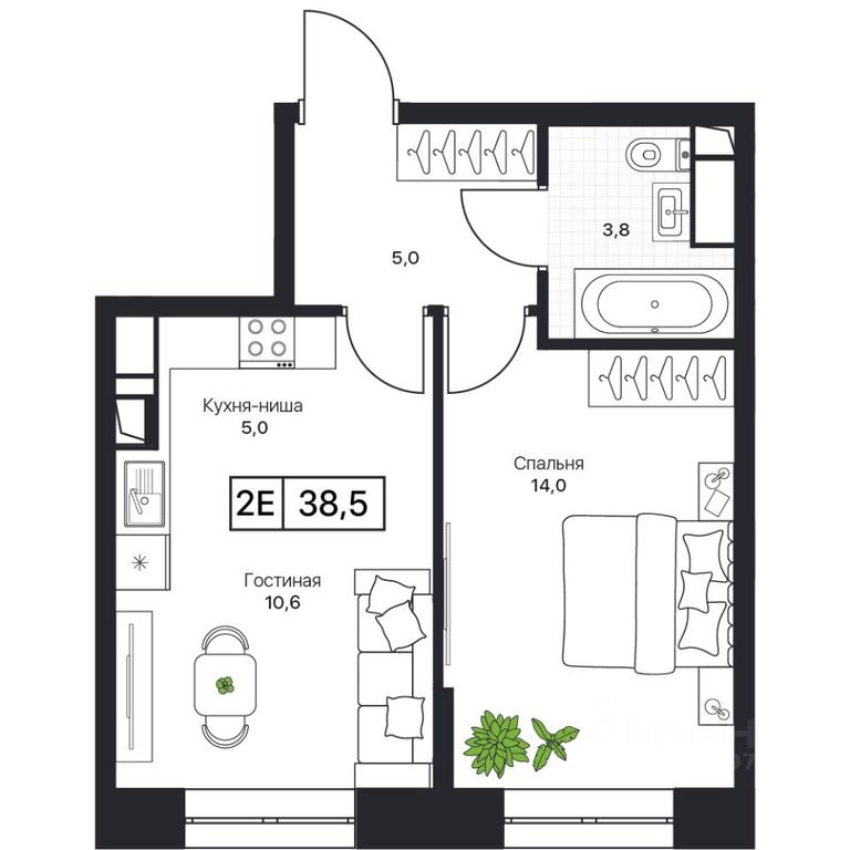 Apartment Sale, 38.5 sq. m. at Pushkino Grad, Polevaya ulitsa, selo Bratovshchina, Pshkinskiy Urban District, Moscow Region, Russia #1
