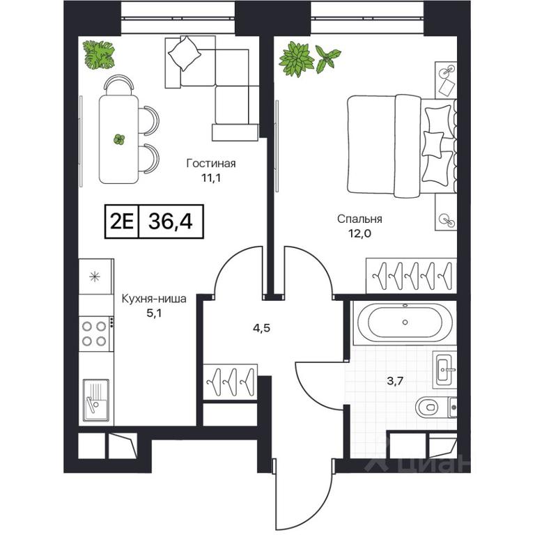 Apartment Sale, 36.4 sq. m. at Pushkino Grad, Polevaya ulitsa, selo Bratovshchina, Pshkinskiy Urban District, Moscow Region, Russia #1