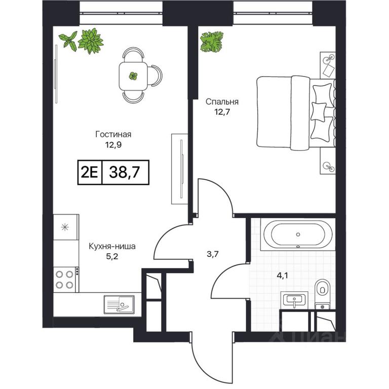 Apartment Sale, 38.7 sq. m. at Pushkino Grad, Polevaya ulitsa, selo Bratovshchina, Pshkinskiy Urban District, Moscow Region, Russia #1
