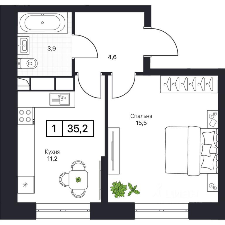 Apartment Sale, 35.2 sq. m. at Pushkino Grad, Polevaya ulitsa, selo Bratovshchina, Pshkinskiy Urban District, Moscow Region, Russia #1