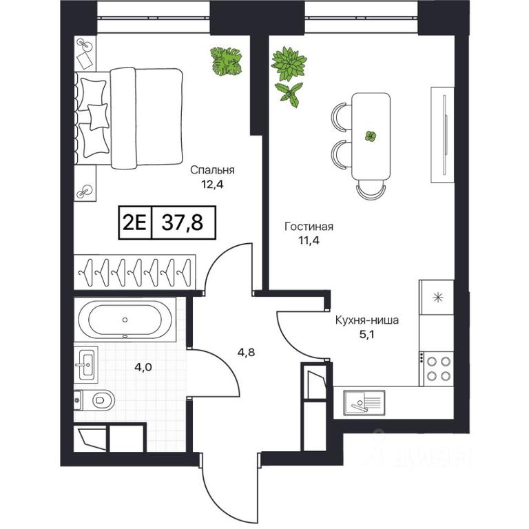 Apartment Sale, 37.8 sq. m. at Pushkino Grad, Polevaya ulitsa, selo Bratovshchina, Pshkinskiy Urban District, Moscow Region, Russia #1