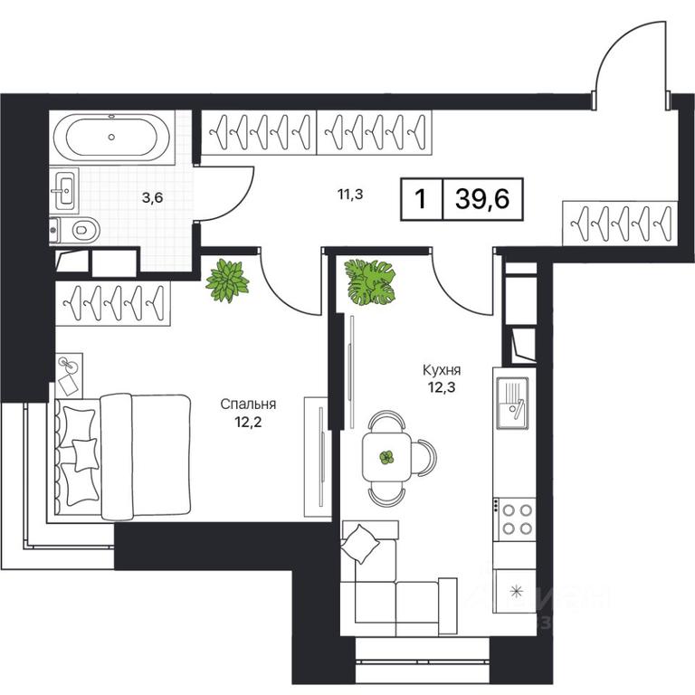 Apartment Sale, 39.6 sq. m. at Pushkino Grad, Polevaya ulitsa, selo Bratovshchina, Pshkinskiy Urban District, Moscow Region, Russia #1