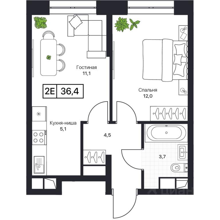 Apartment Sale, 36.4 sq. m. at Pushkino Grad, Polevaya ulitsa, selo Bratovshchina, Pshkinskiy Urban District, Moscow Region, Russia #1
