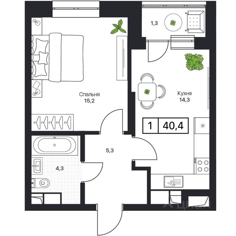Apartment Sale, 40.4 sq. m. at Pushkino Grad, Polevaya ulitsa, selo Bratovshchina, Pshkinskiy Urban District, Moscow Region, Russia #1