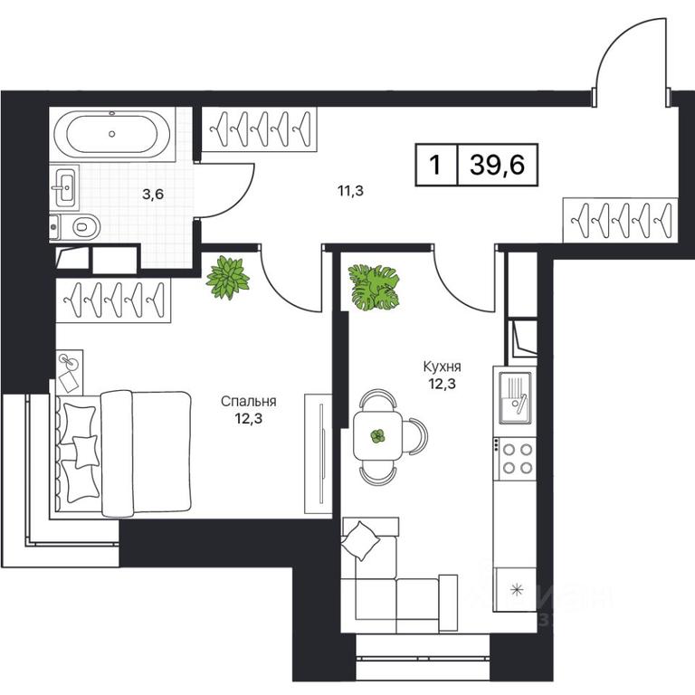 Apartment Sale, 39.6 sq. m. at Pushkino Grad, Polevaya ulitsa, selo Bratovshchina, Pshkinskiy Urban District, Moscow Region, Russia #1