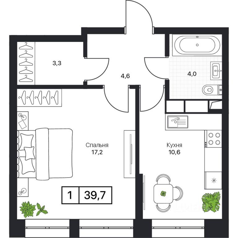 Apartment Sale, 39.7 sq. m. at Pushkino Grad, Polevaya ulitsa, selo Bratovshchina, Pshkinskiy Urban District, Moscow Region, Russia #1