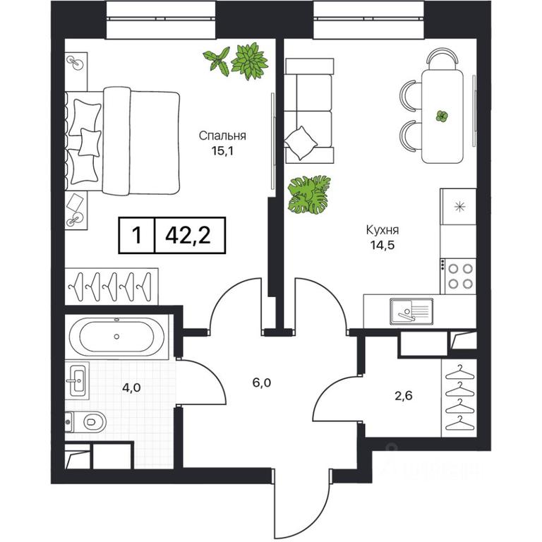 Apartment Sale, 42.2 sq. m. at Pushkino Grad, Polevaya ulitsa, selo Bratovshchina, Pshkinskiy Urban District, Moscow Region, Russia #1