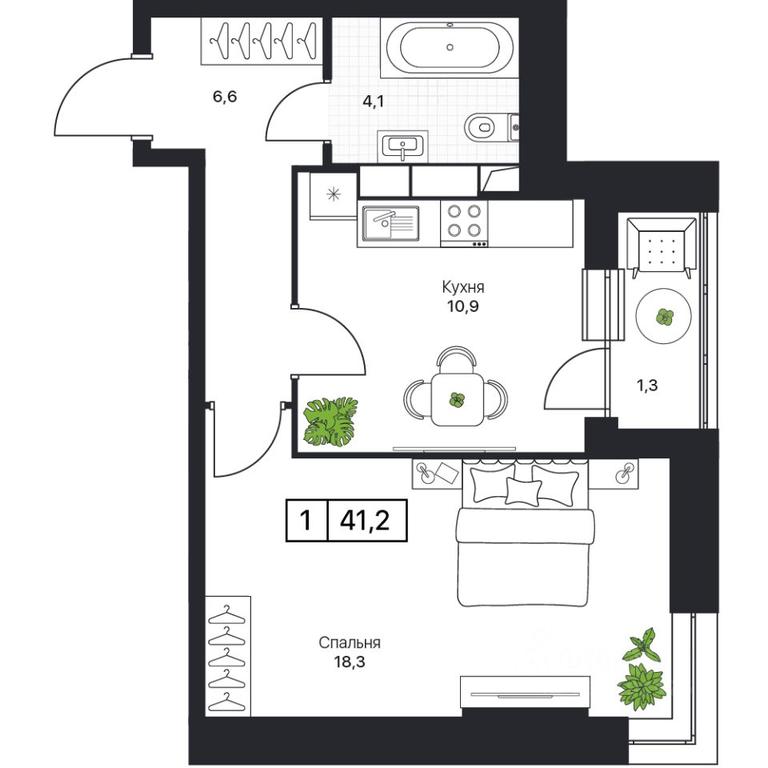 Apartment Sale, 41.2 sq. m. at Pushkino Grad, Polevaya ulitsa, selo Bratovshchina, Pshkinskiy Urban District, Moscow Region, Russia #1
