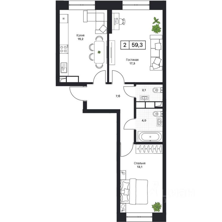 1-BD Apartment Sale, 59.3 sq. m. at Pushkino Grad, Polevaya ulitsa, selo Bratovshchina, Pshkinskiy Urban District, Moscow Region, Russia #1