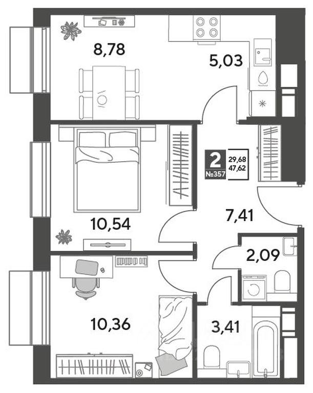 1-BD Apartment Sale, 47.62平方米 at Publitsist, ulitsa Zelyonaya Roshcha, Pushkino, Moscow Region, Russia #1
