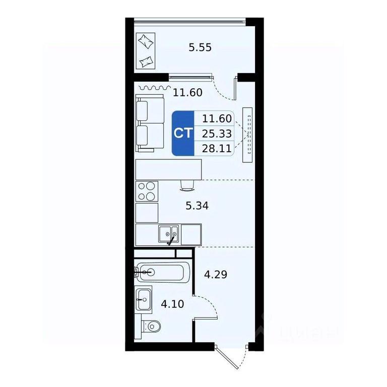 Apartment Sale, 28.11平方米 at Domodedovo park, Tvorchestva Street, Domodedovo Village, Domodedovo City District, Moscow Region, Russia #1