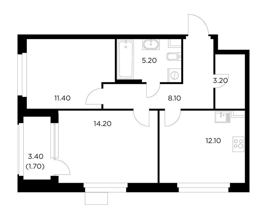 2-BD Apartment Sale, 55.9平方米 at Novoe Medvedkovo, Novoe Medvedkovo Residential Complex, mikrorayon 17A, Mytischi, Moscow Region, Russia #1