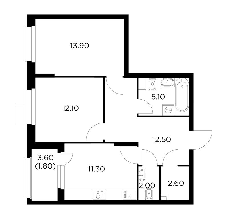 2-BD Apartment Sale, 61.3平方米 at Novoe Medvedkovo, Novoe Medvedkovo Residential Complex, mikrorayon 17A, Mytischi, Moscow Region, Russia #1