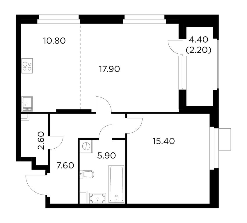 1-BD Apartment Sale, 62.4平方米 at Novoe Medvedkovo, Novoe Medvedkovo Residential Complex, mikrorayon 17A, Mytischi, Moscow Region, Russia #1