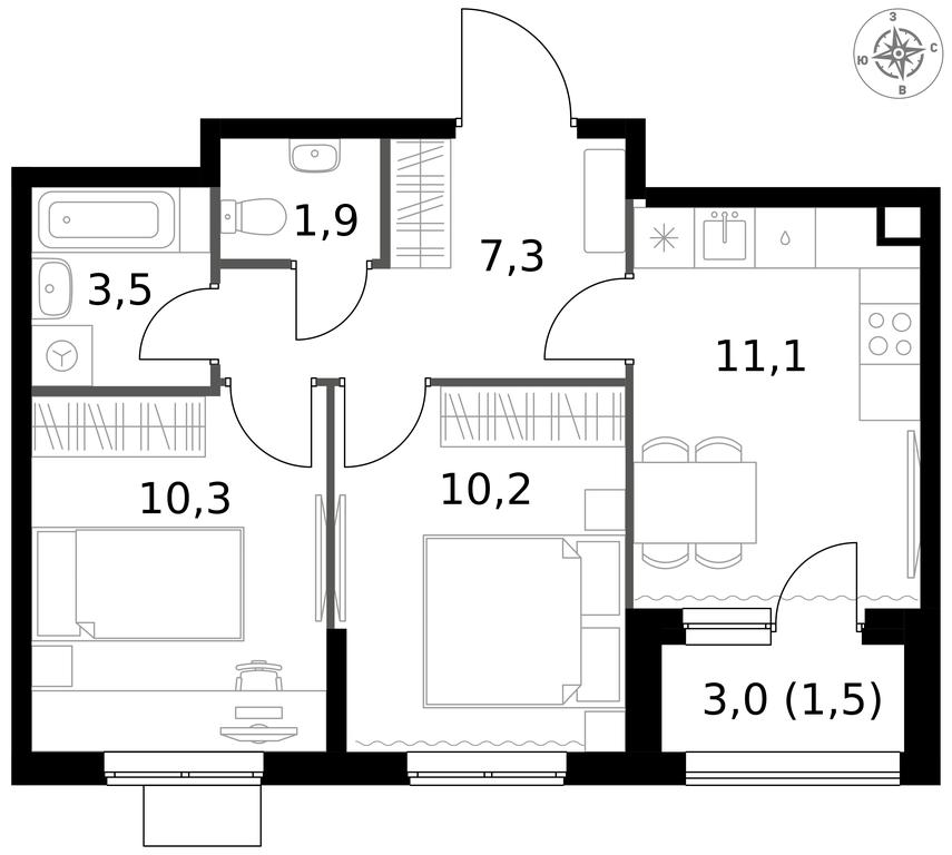 2-BD Apartment Sale, 45.8平方米 at 1 Izmajlovskij, Montazhnaya Street, 8с13, Moscow, Russia #1 2-BD Apartment Sale, 45.8平方米 at 1 Izmajlovskij, Montazhnaya Street, 8с13, Moscow, Russia #1