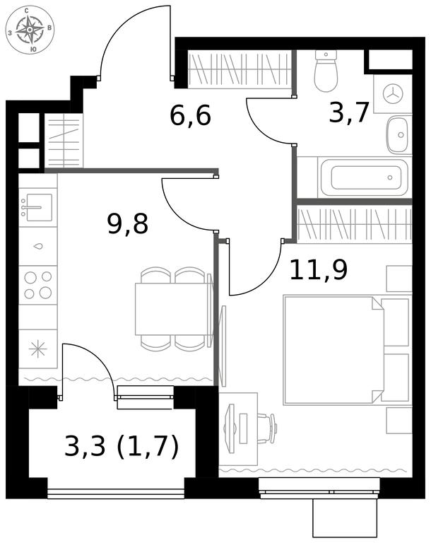 1-BD Apartment Sale, 33.7平方米 at 1 Izmajlovskij, Montazhnaya Street, 8с13, Moscow, Russia #1