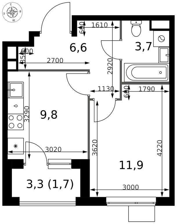 1-BD Apartment Sale, 33.7平方米 at 1 Izmajlovskij, Montazhnaya Street, 8с13, Moscow, Russia #2