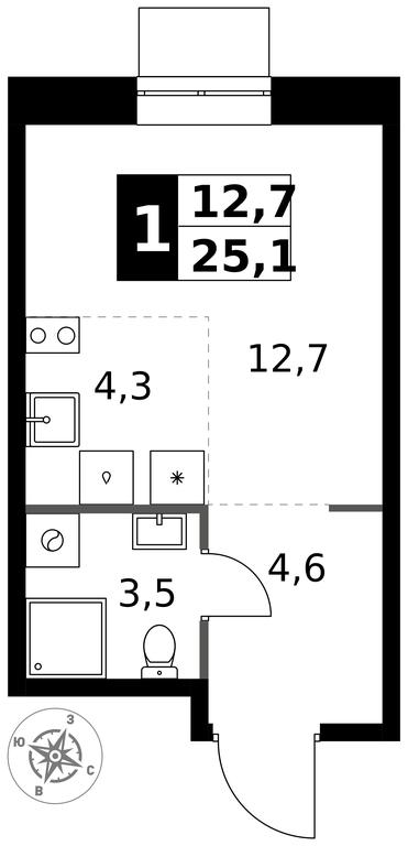 Apartment Sale, 25.1平方米 at 1 Izmajlovskij, Montazhnaya Street, 8с13, Moscow, Russia #1