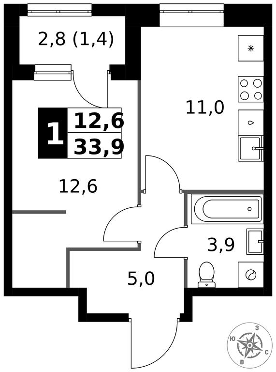1-BD Apartment Sale, 33.9平方米 at 1 Izmajlovskij, Montazhnaya Street, 8с13, Moscow, Russia #1 1-BD Apartment Sale, 33.9平方米 at 1 Izmajlovskij, Montazhnaya Street, 8с13, Moscow, Russia #1