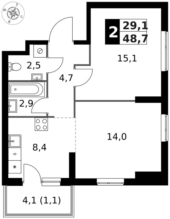 2-BD Apartment Sale, 48.7 sq. m. at 1 Izmajlovskij, Montazhnaya Street, 8с13, Moscow, Russia #1