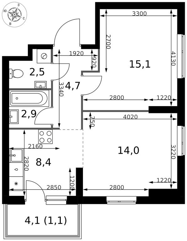 2-BD Apartment Sale, 48.7 sq. m. at 1 Izmajlovskij, Montazhnaya Street, 8с13, Moscow, Russia #2