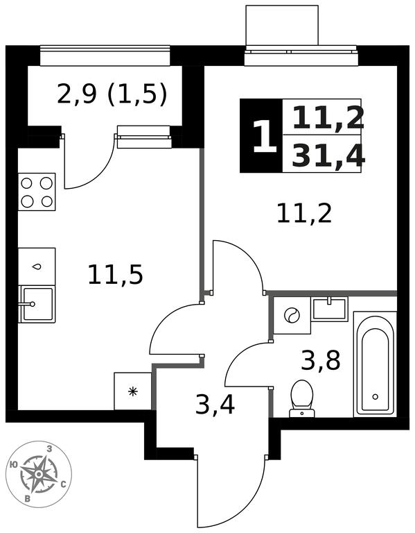 1-BD Apartment Sale, 31.4平方米 at 1 Izmajlovskij, Montazhnaya Street, 8с13, Moscow, Russia #1 1-BD Apartment Sale, 31.4平方米 at 1 Izmajlovskij, Montazhnaya Street, 8с13, Moscow, Russia #1