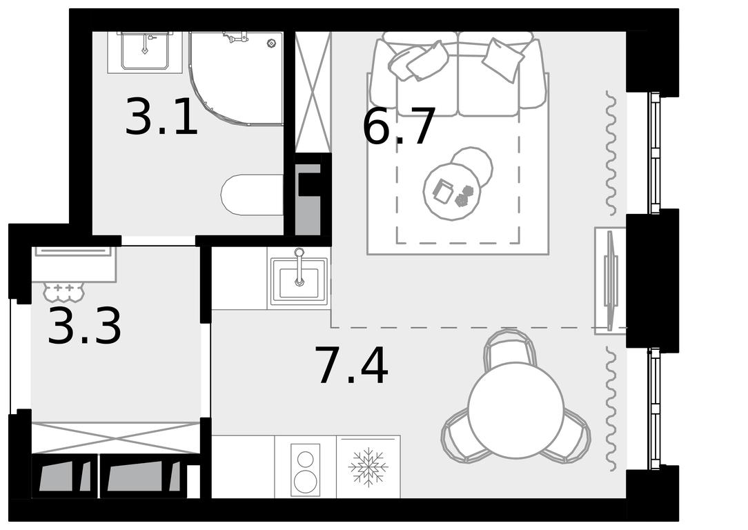 1-BD Apartment Sale, 22.4 sq. m. at Novaya Zvezda, Bachurinskaya ulitsa, 11, Settlement of Kommunarka, Moscow, Russia #1