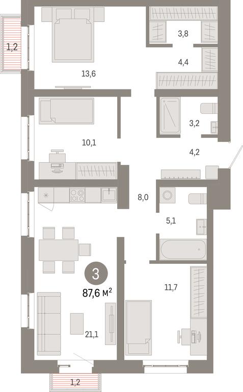 3-BD Apartment Sale, 87.6平方米 at Kvartal Metronom, Tagilskaya Street, Moscow, Russia #1