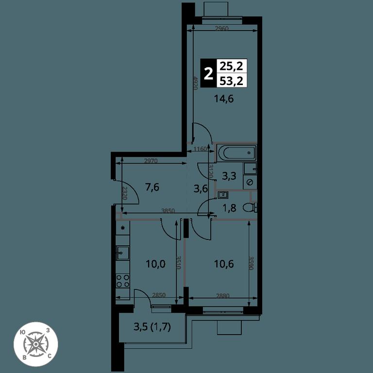 2-BD Apartment Sale, 53.2 sq. m. at Pervy Sheremetevskij, Komsomolskaya Street, 16, Khimki, Moscow Region, Russia #1