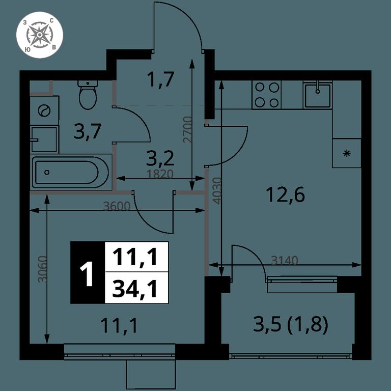 1-BD Apartment Sale, 34.1 sq. m. at Pervy Sheremetevskij, Komsomolskaya Street, 16, Khimki, Moscow Region, Russia #1 1-BD Apartment Sale, 34.1 sq. m. at Pervy Sheremetevskij, Komsomolskaya Street, 16, Khimki, Moscow Region, Russia #1