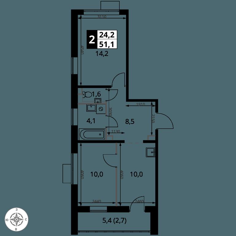 2-BD Apartment Sale, 51.1 sq. m. at 1-y Salarevskiy, Kiyevskoye Highway, Moskovskiy Settlement, Moscow, Russia #2