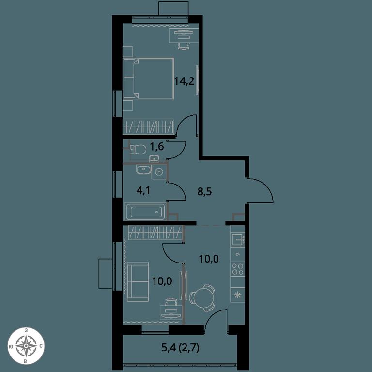 2-BD Apartment Sale, 51.1 sq. m. at 1-y Salarevskiy, Kiyevskoye Highway, Moskovskiy Settlement, Moscow, Russia #1