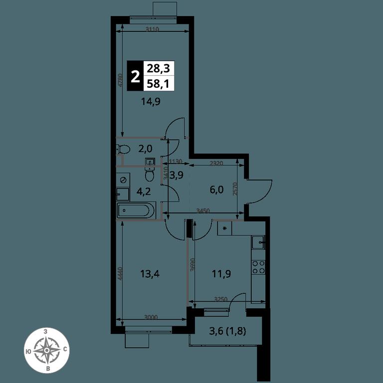 2-BD Apartment Sale, 58.1 sq. m. at Pervy Sheremetevskij, Komsomolskaya Street, 16, Khimki, Moscow Region, Russia #1 2-BD Apartment Sale, 58.1 sq. m. at Pervy Sheremetevskij, Komsomolskaya Street, 16, Khimki, Moscow Region, Russia #1