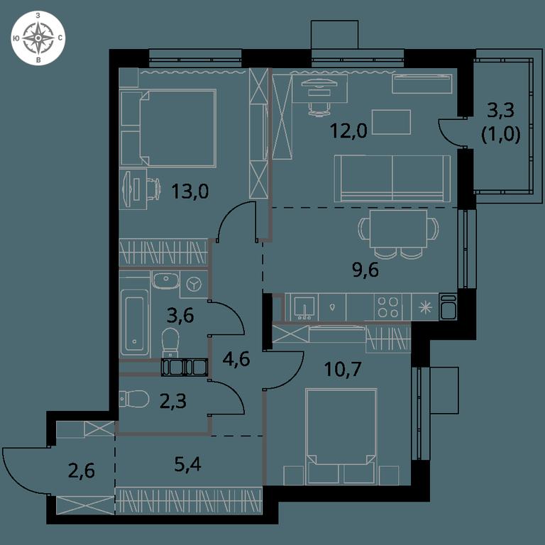 3-BD Apartment Sale, 64.8 sq. m. at 1-y Salarevskiy, Kiyevskoye Highway, Moskovskiy Settlement, Moscow, Russia #1