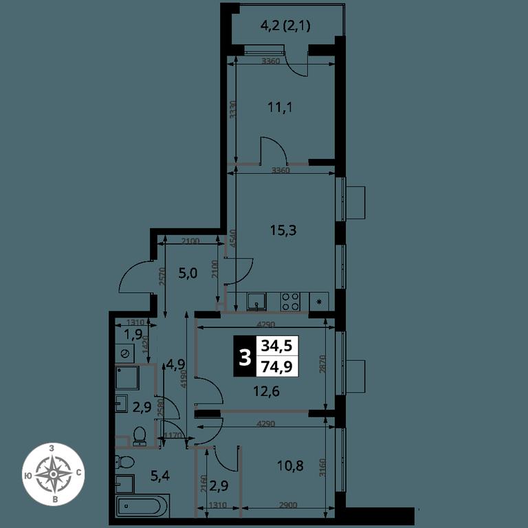 3-BD Apartment Sale, 74.9平方米 at Pervy Sheremetevskij, Komsomolskaya Street, 16, Khimki, Moscow Region, Russia #1 3-BD Apartment Sale, 74.9平方米 at Pervy Sheremetevskij, Komsomolskaya Street, 16, Khimki, Moscow Region, Russia #1