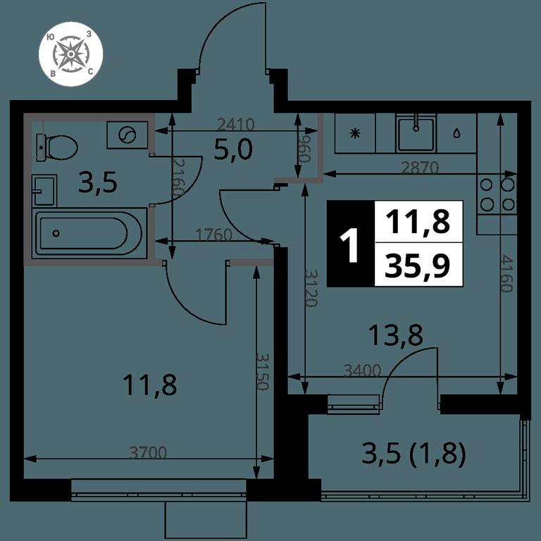 1-BD Apartment Sale, 35.9 sq. m. at Pervy Sheremetevskij, Komsomolskaya Street, 16, Khimki, Moscow Region, Russia #2 1-BD Apartment Sale, 35.9 sq. m. at Pervy Sheremetevskij, Komsomolskaya Street, 16, Khimki, Moscow Region, Russia #2