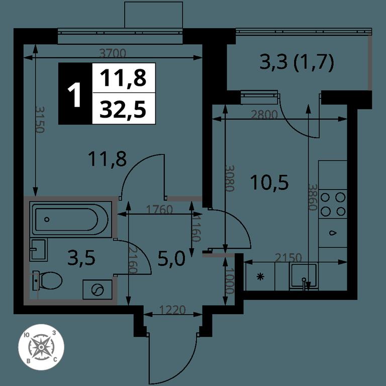 1-BD Apartment Sale, 32.5 sq. m. at Pervy Sheremetevskij, Komsomolskaya Street, 16, Khimki, Moscow Region, Russia #2