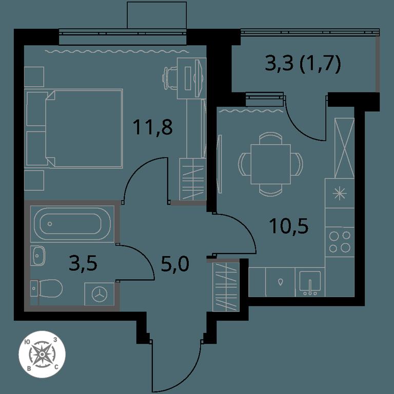 1-BD Apartment Sale, 32.5 sq. m. at Pervy Sheremetevskij, Komsomolskaya Street, 16, Khimki, Moscow Region, Russia #1