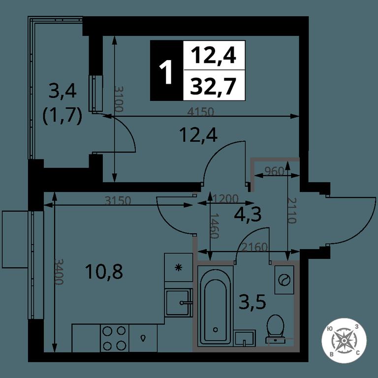 1-BD Apartment Sale, 32.7 sq. m. at Pervy Sheremetevskij, Komsomolskaya Street, 16, Khimki, Moscow Region, Russia #2