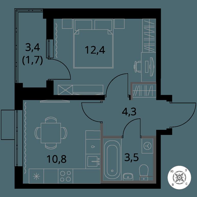 1-BD Apartment Sale, 32.7 sq. m. at Pervy Sheremetevskij, Komsomolskaya Street, 16, Khimki, Moscow Region, Russia #1