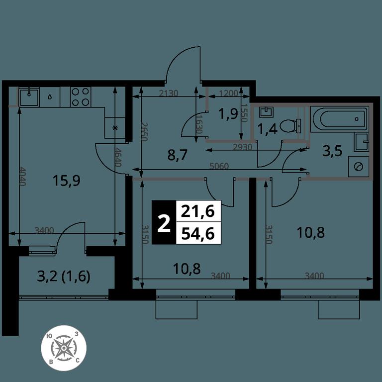 2-BD Apartment Sale, 54.6平方米 at Pervy Sheremetevskij, Komsomolskaya Street, 16, Khimki, Moscow Region, Russia #2 2-BD Apartment Sale, 54.6平方米 at Pervy Sheremetevskij, Komsomolskaya Street, 16, Khimki, Moscow Region, Russia #2