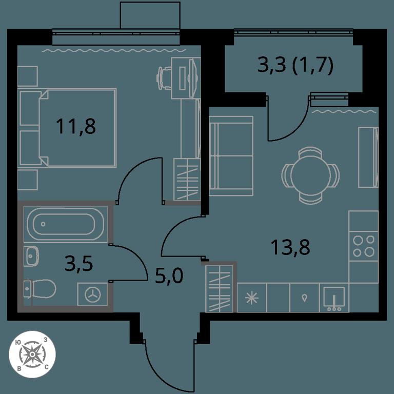 1-BD Apartment Sale, 35.8 sq. m. at Pervy Sheremetevskij, Komsomolskaya Street, 16, Khimki, Moscow Region, Russia #1