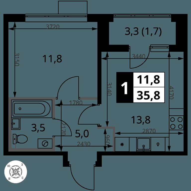 1-BD Apartment Sale, 35.8 sq. m. at Pervy Sheremetevskij, Komsomolskaya Street, 16, Khimki, Moscow Region, Russia #2