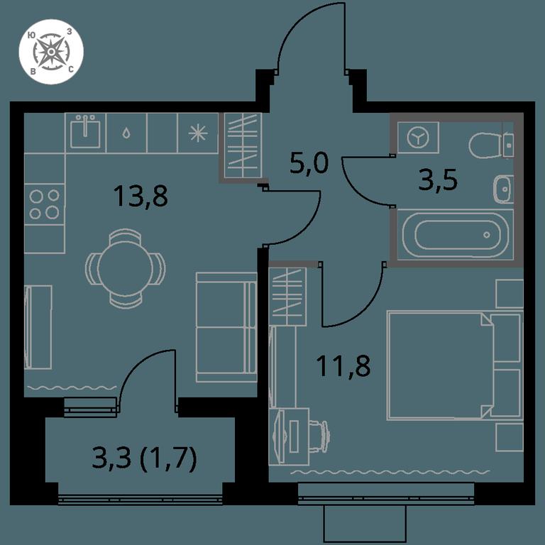 1-BD Apartment Sale, 35.8 sq. m. at Pervy Sheremetevskij, Komsomolskaya Street, 16, Khimki, Moscow Region, Russia #1